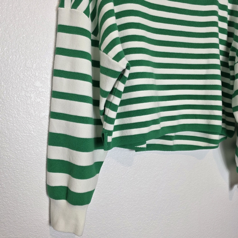 Daily Practice Anthropologie Striped Boxy Crop Sweater Green White Size Large - Picture 8 of 11
